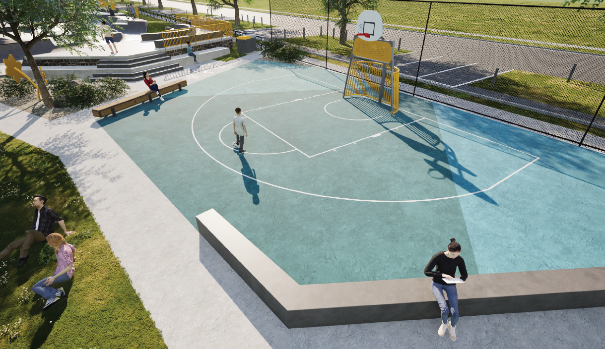 Aerial view of the half court