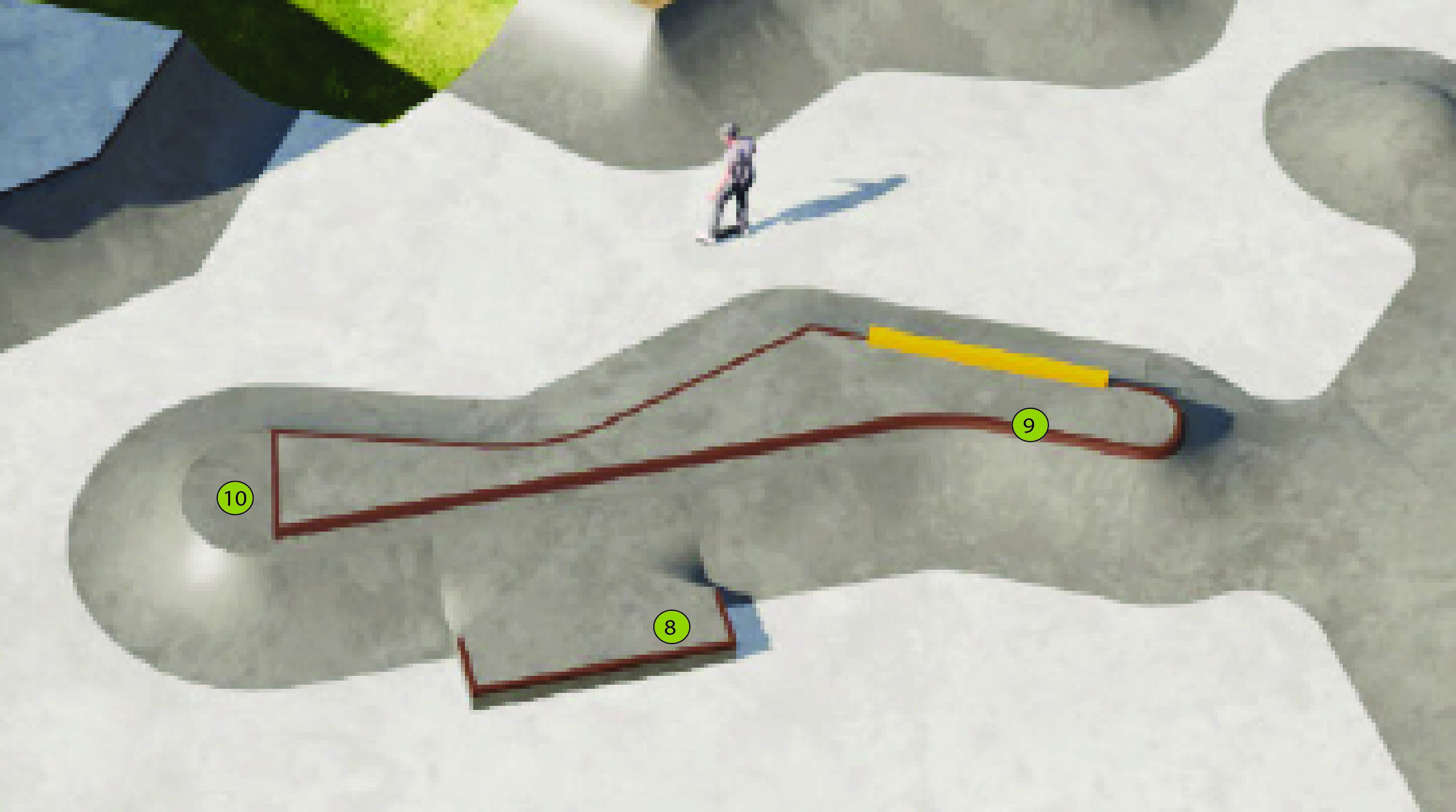 Aerial view of the street area: 8, 9 and 10